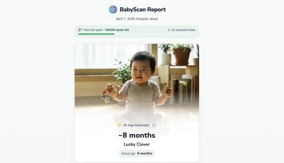 A BabyScan report showing the estimated age next to the child's actual age